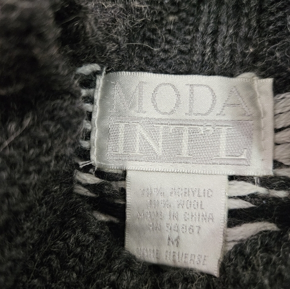 Moda Int'l Burgundy & Gray Nordic Fair Isle Mock Neck Sweater Women's Medium D47 - Picture 6 of 8